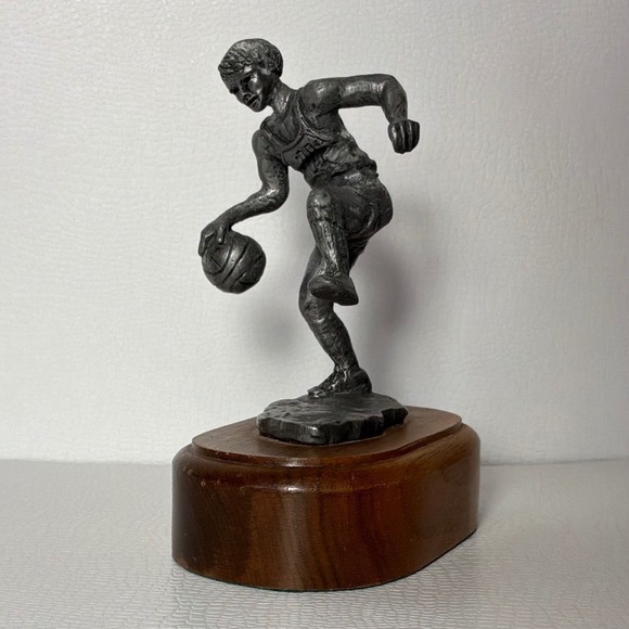 Other - Vintage Pewter Basketball Player Figurine on Wood Base Sports Sculpture Decor